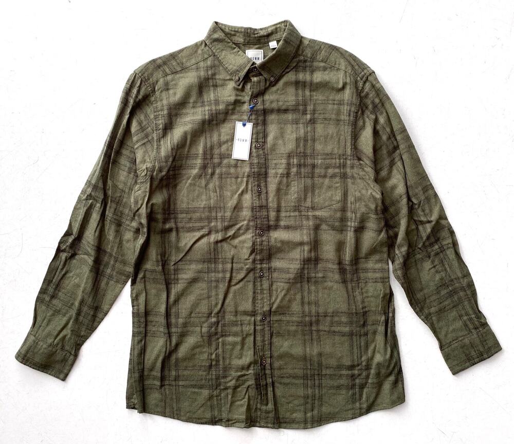 Rowm Shirt Green Heather Button Down Nwt Check Long Sleeve Soft Cotton B&T
